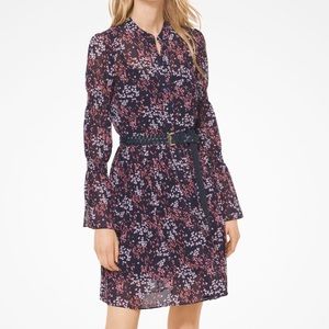 Michael Kors Navy And Red Floral Shirt Dress